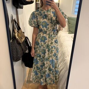 SIR the label Celia Floral Open Back Midi Dress in Blue and Green